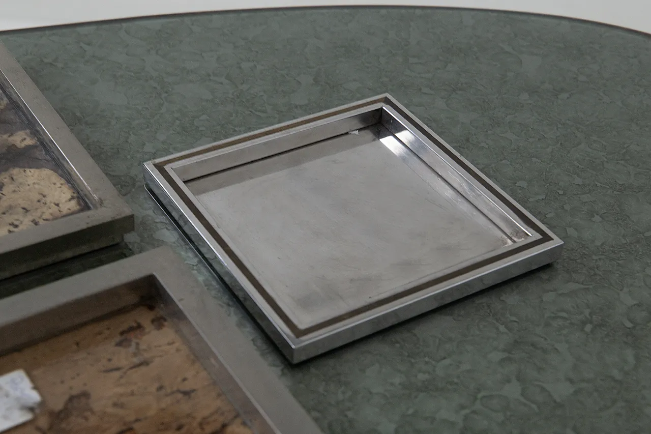 Set Romeo Rega di 5 vassoi con firme e date incise in metallo e sugher 5