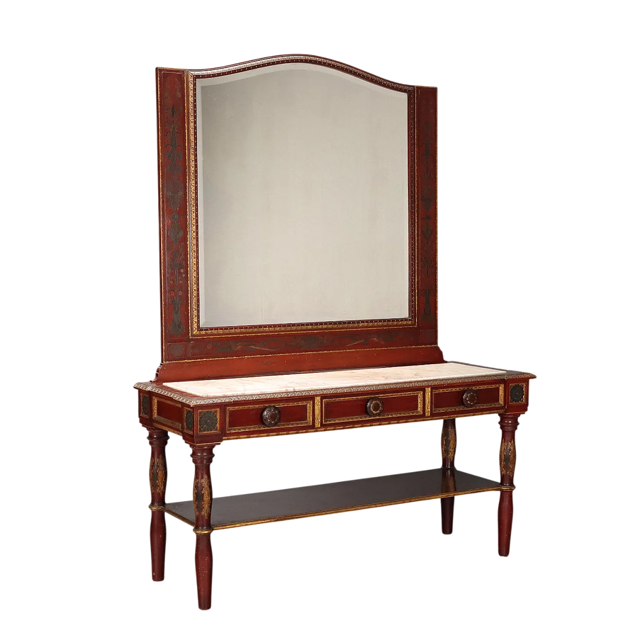 Console con specchio in noce dipinto di rosso, '800 11