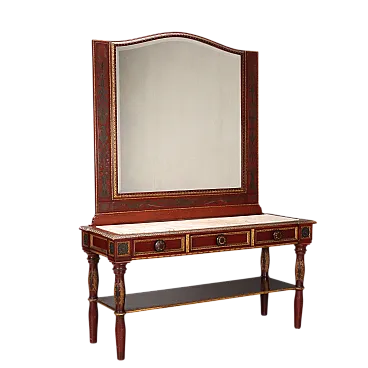 Console con specchio in noce dipinto di rosso, '800