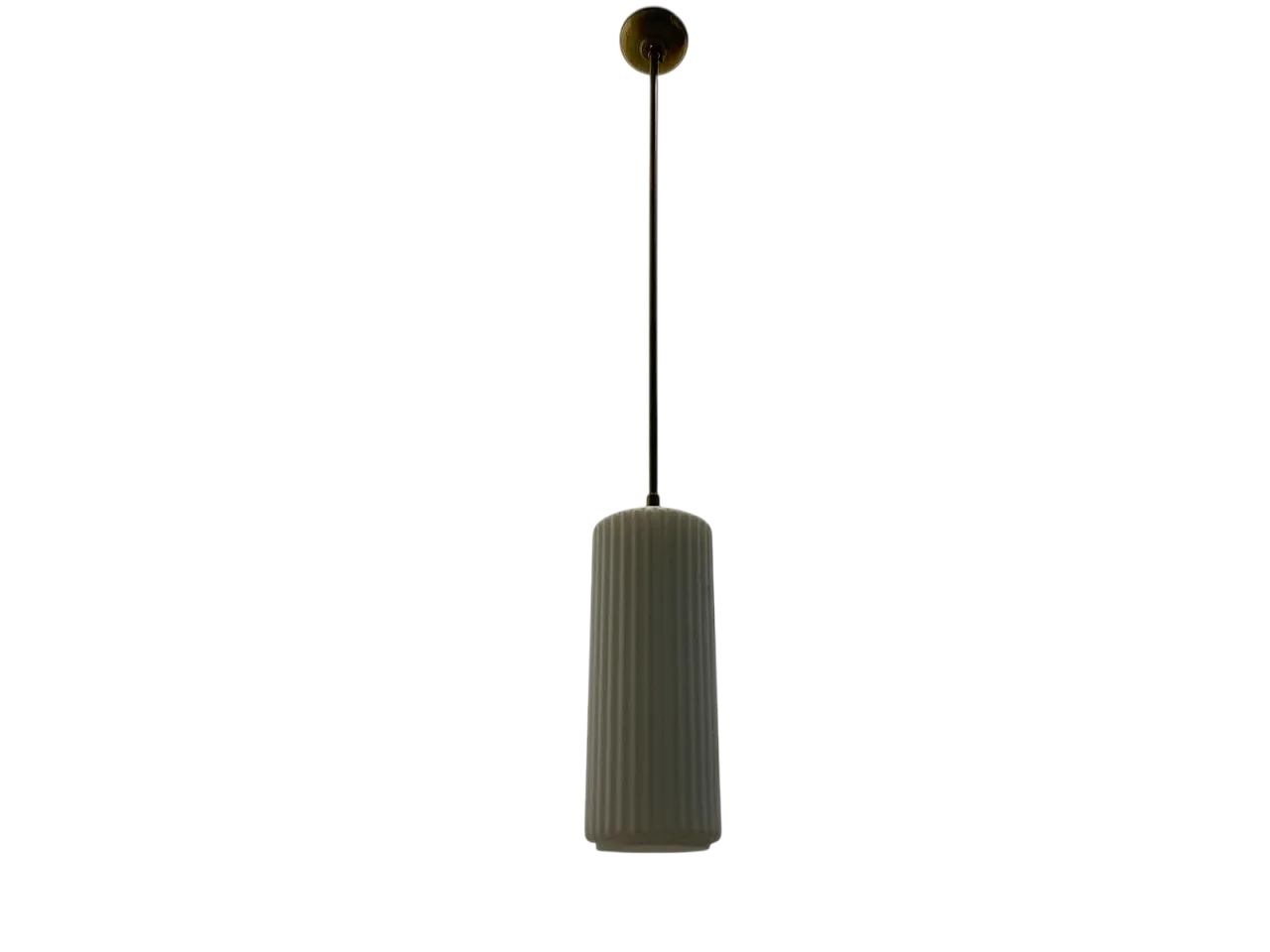 White Opaline Glass Pleated Light Pendant 1960's 12
