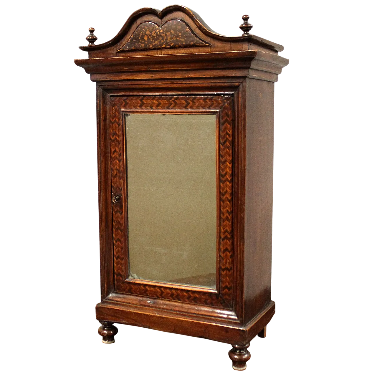 Modellino miniatura armadio-monetiere in noce intarsiato, '800 16