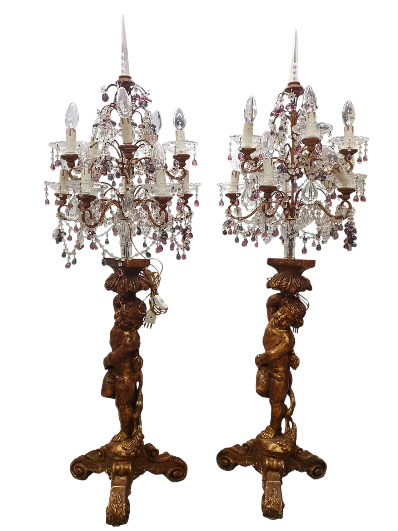 Pair of candelabra with gilded cherubs, late 19th century 14