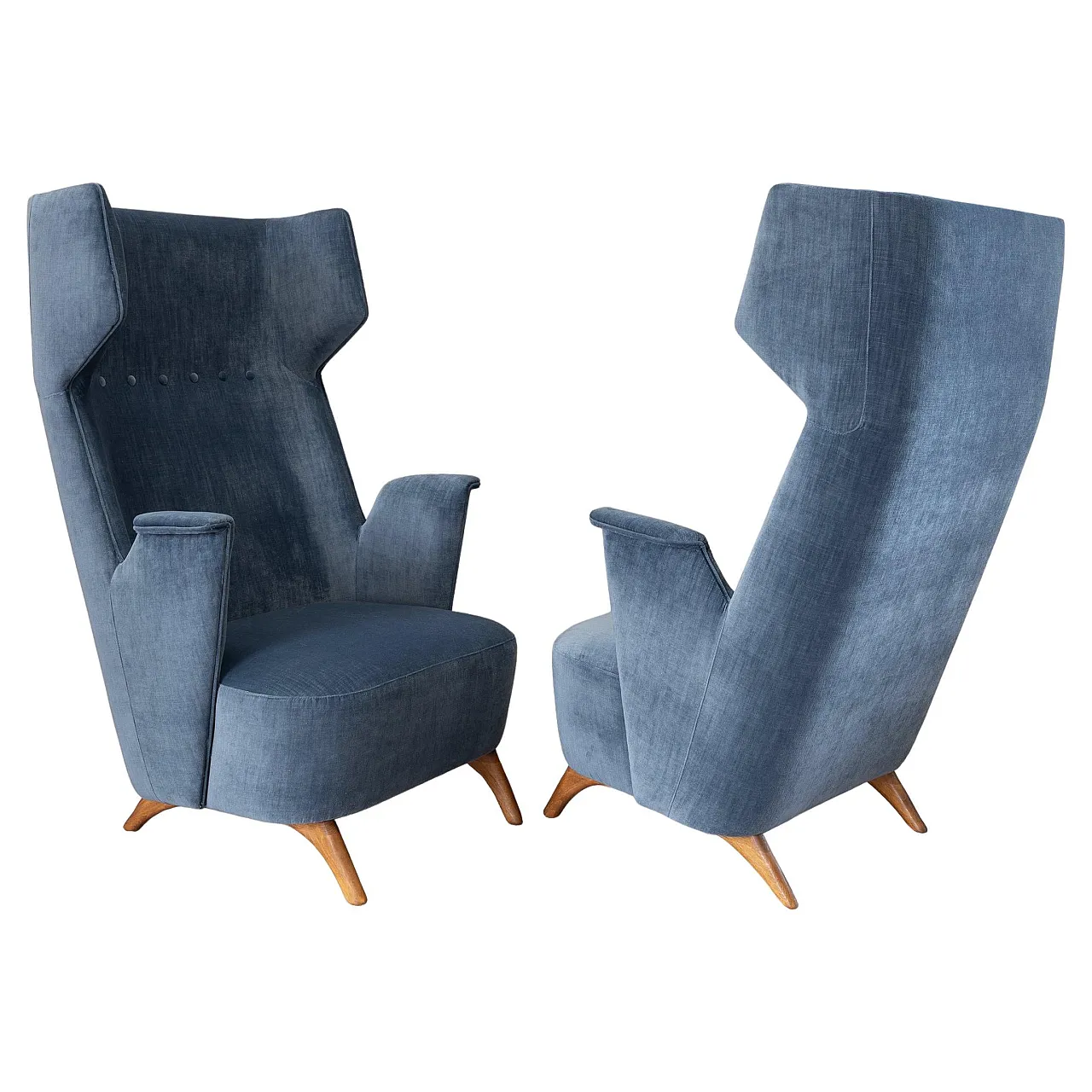 Coppia di poltrone Mid-Century moderne in velluto, anni '50 1