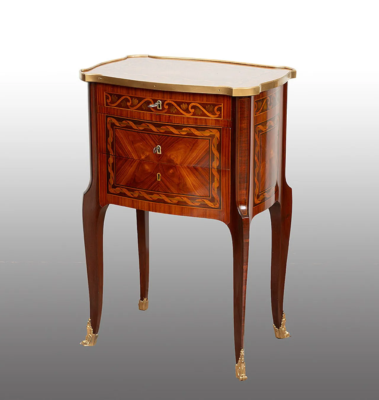Bedside table Napoleon III French in fine exotic woods, 19th century 1