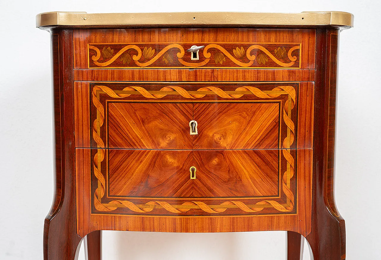 Bedside table Napoleon III French in fine exotic woods, 19th century 2