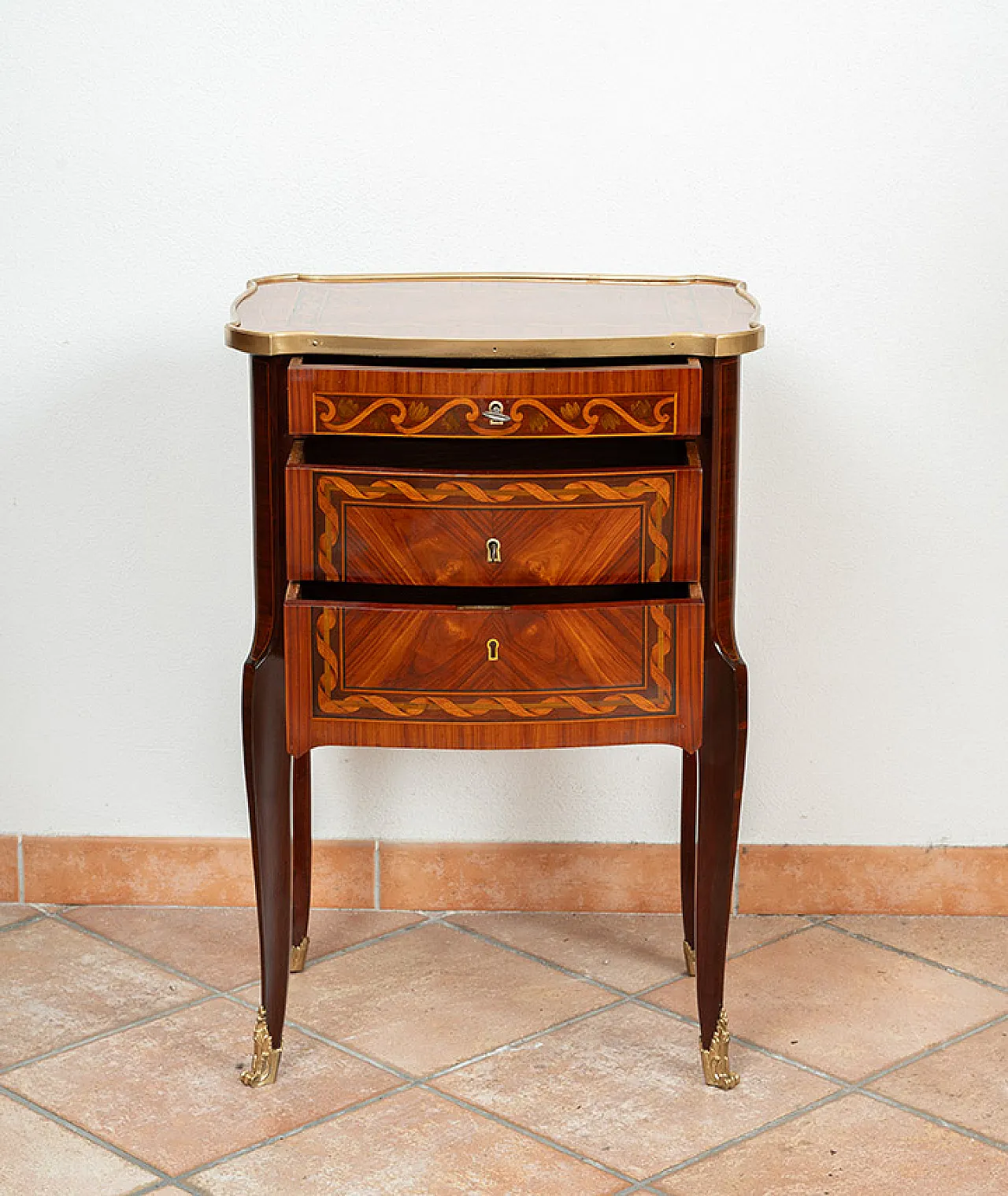 Bedside table Napoleon III French in fine exotic woods, 19th century 6