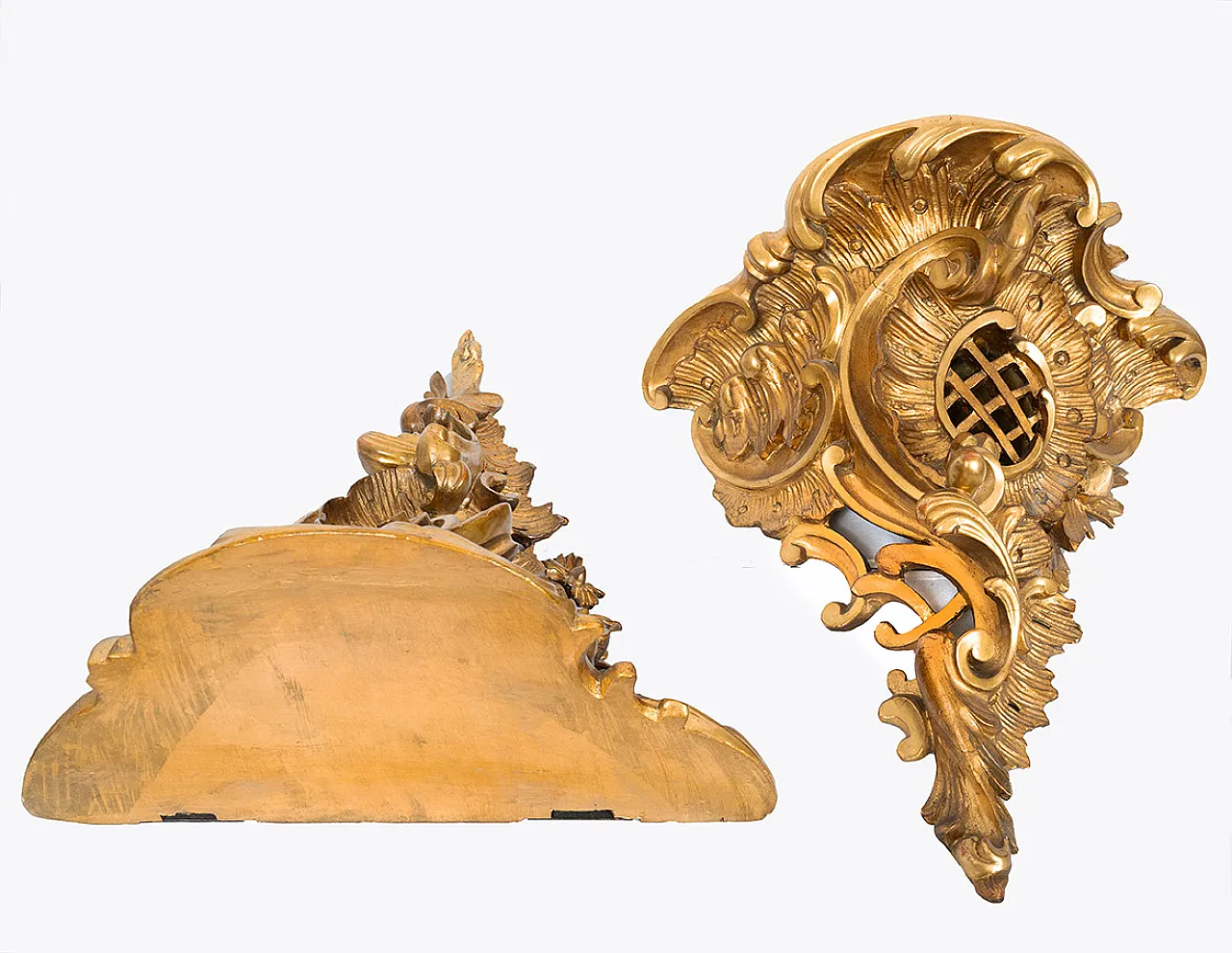 Pair of shelves Luigi Filippo Neapolitan in golden wood, 19th century 2