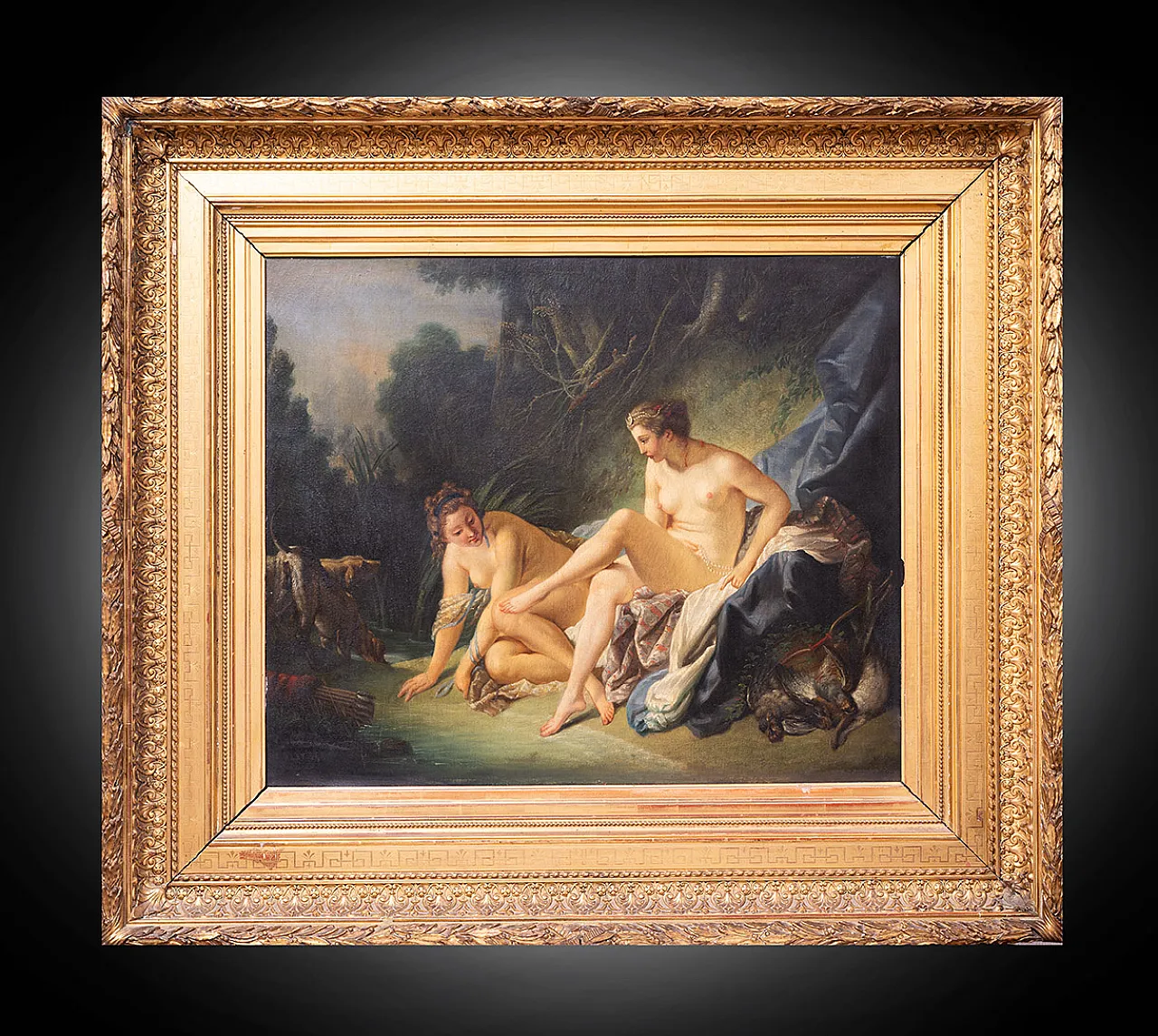 Painting oil on canvas with coeval frame in golden wood, 19th century 1