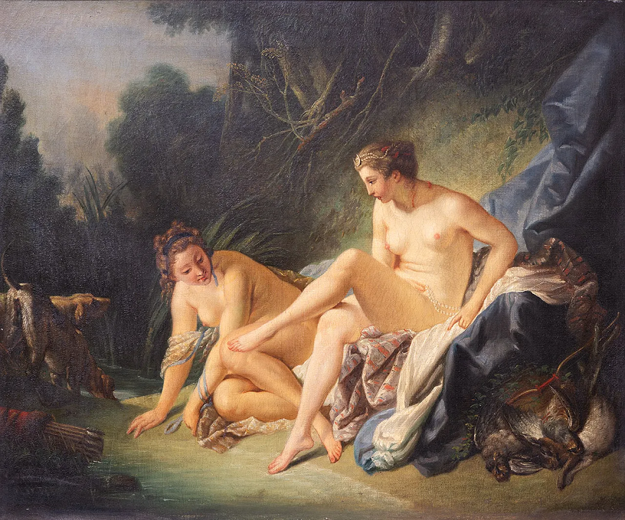 Painting oil on canvas with coeval frame in golden wood, 19th century 2