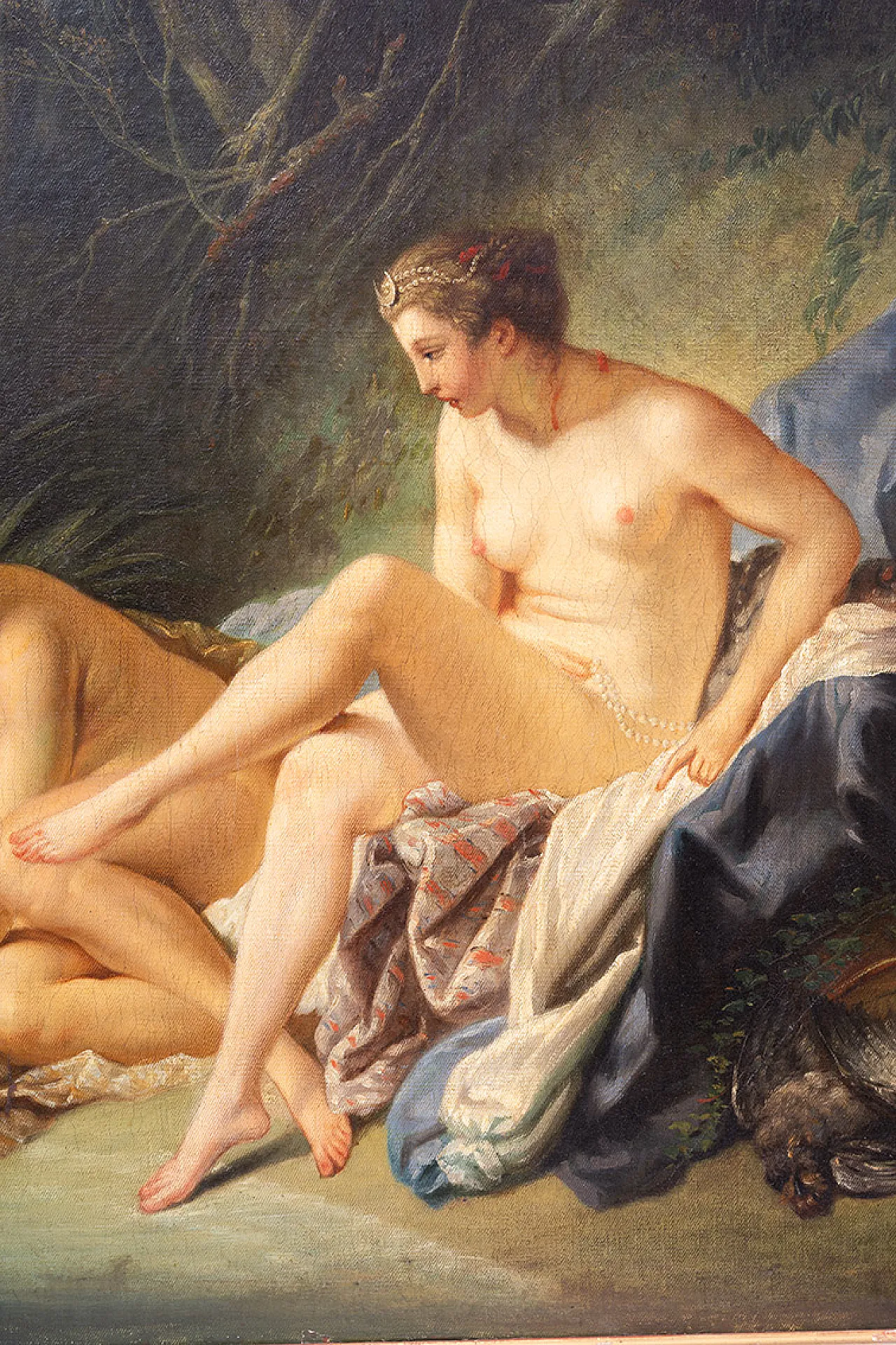 Painting oil on canvas with coeval frame in golden wood, 19th century 3