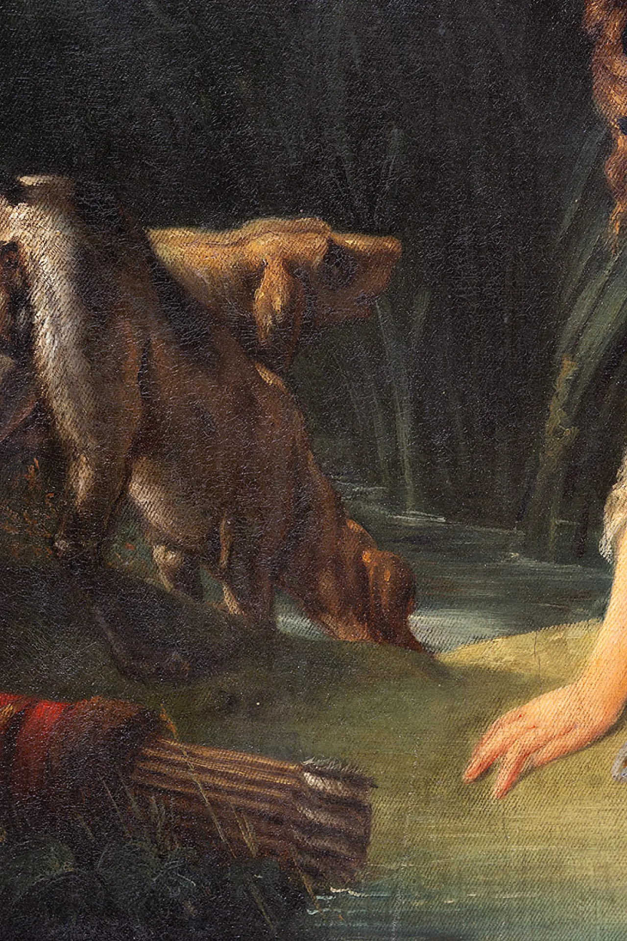 Painting oil on canvas with coeval frame in golden wood, 19th century 5