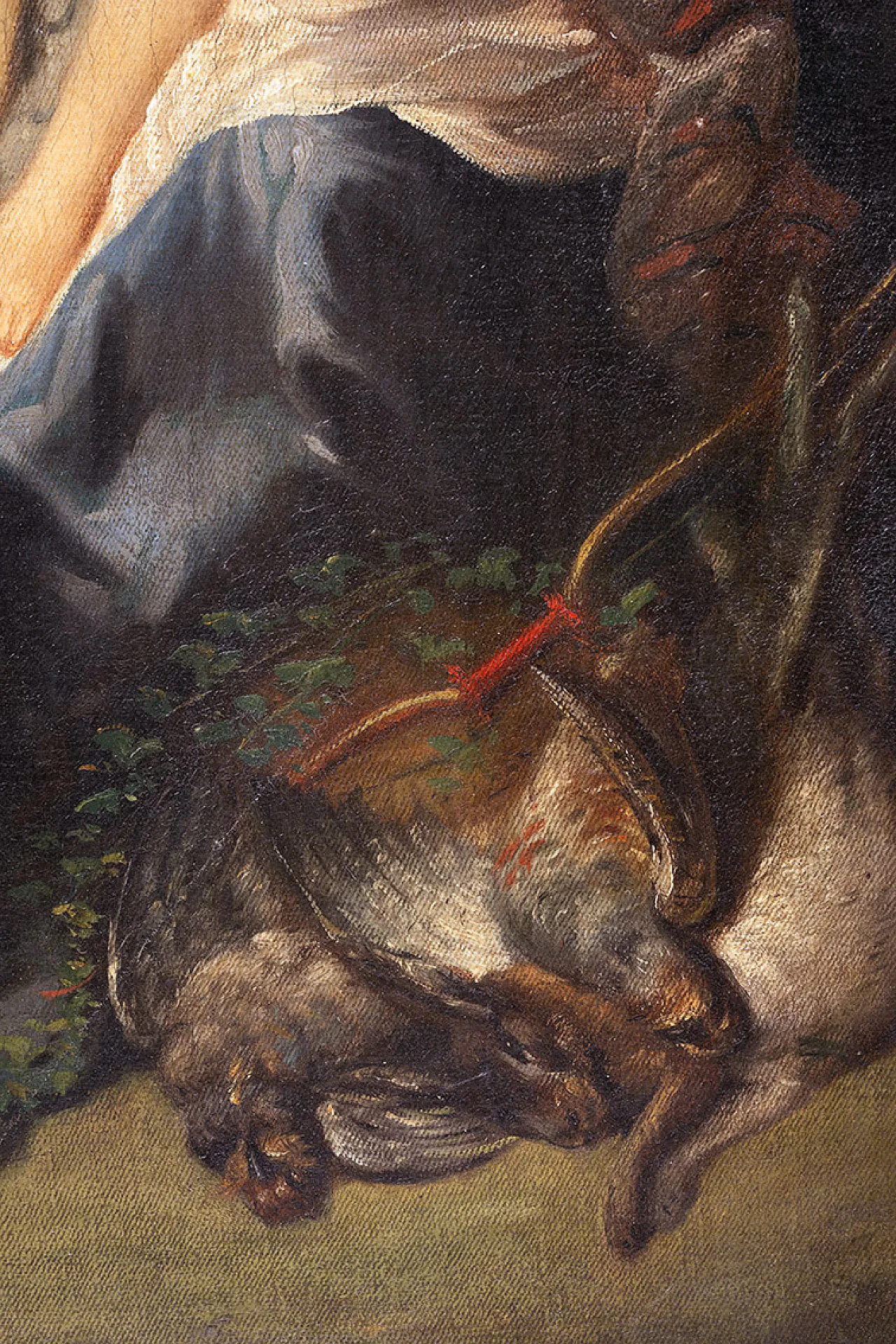 Painting oil on canvas with coeval frame in golden wood, 19th century 6