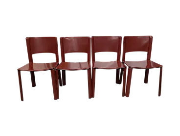4 red leather chairs, Cidue, Italy 1970