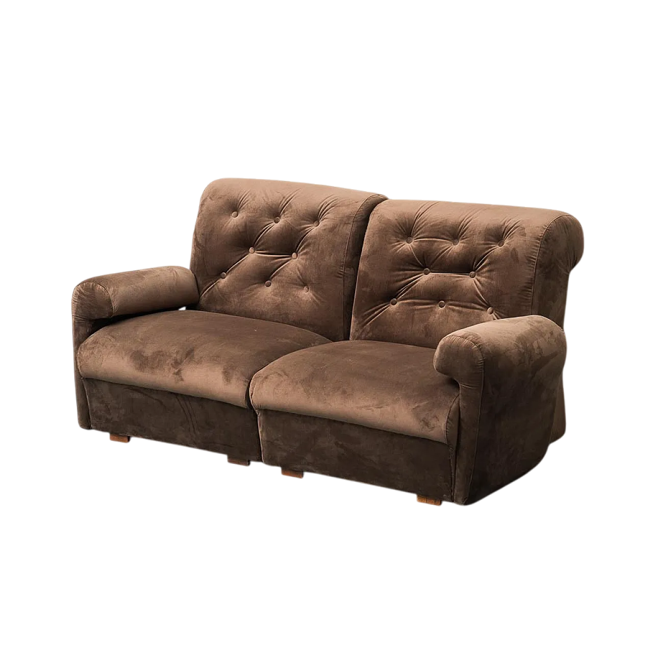 2 seater modular sofa in brown velvet, 70s 12