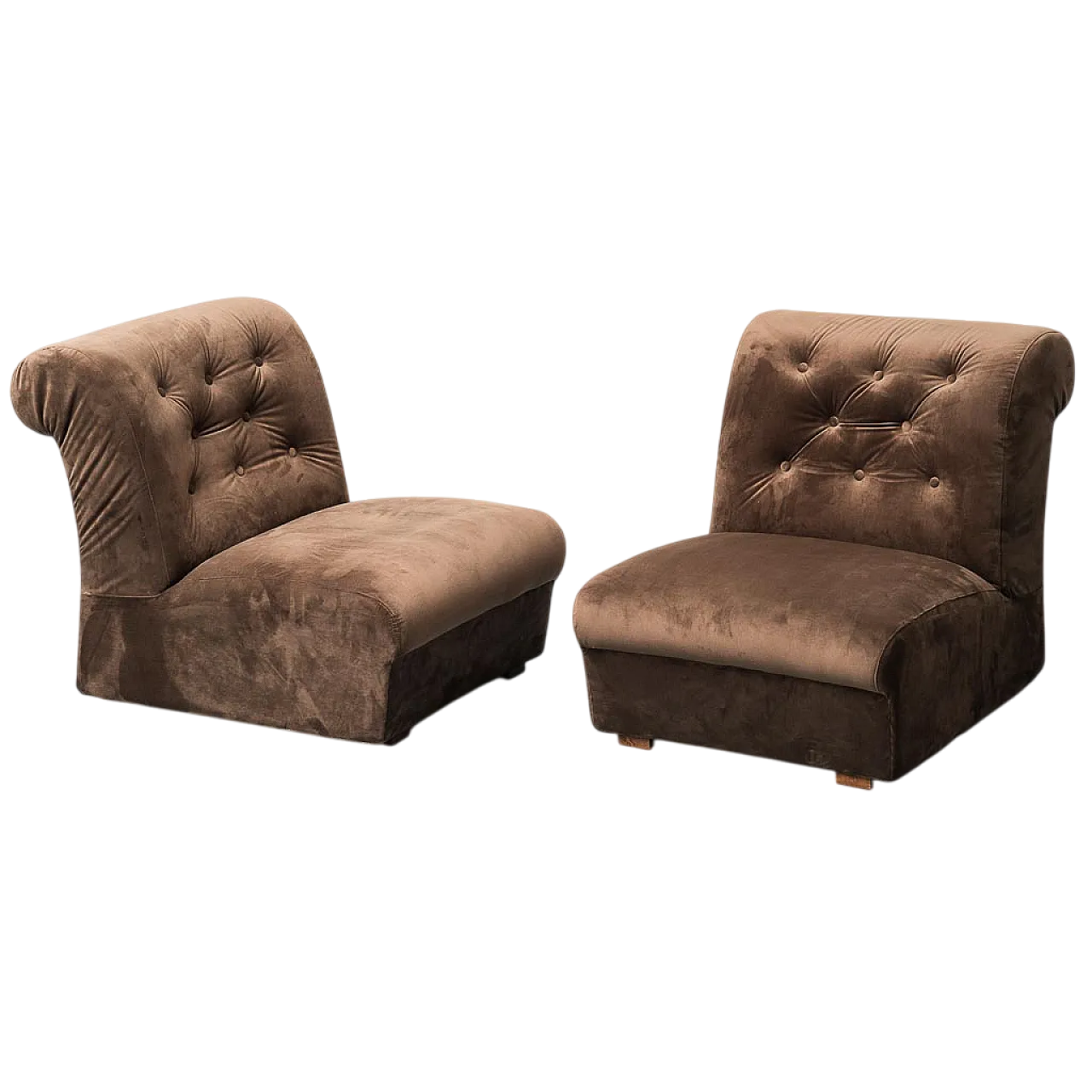 Pair of brown velvet armchairs, 70s 10