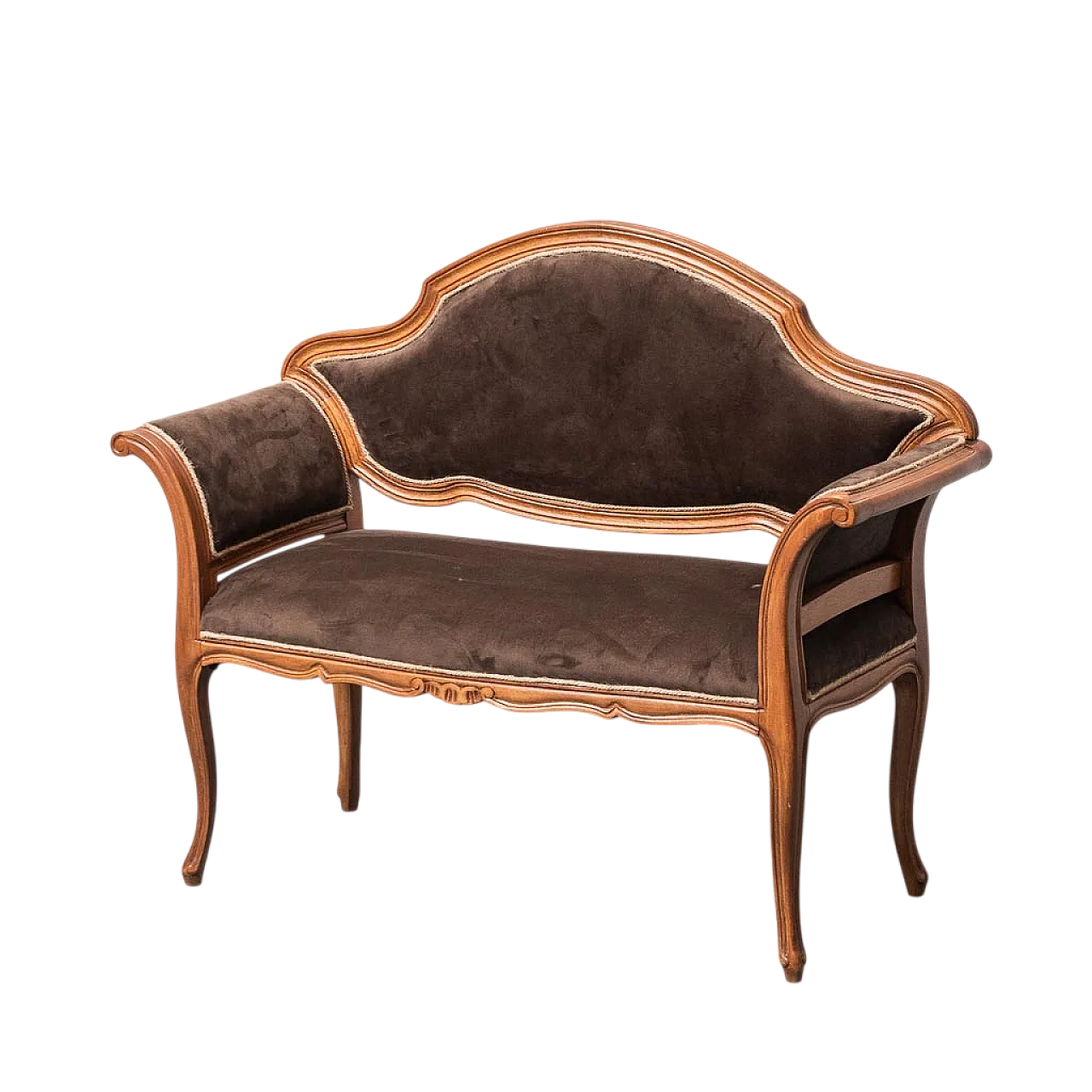 Wooden entrance bench and brown velvet, 50s 12