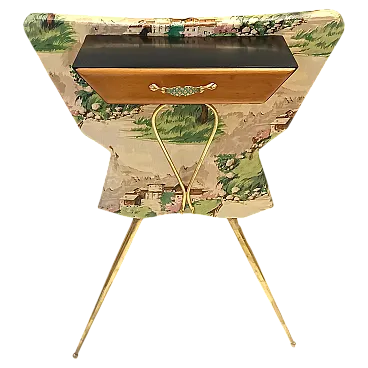 Ebonized beech and fabric console table with a drawer, 50s