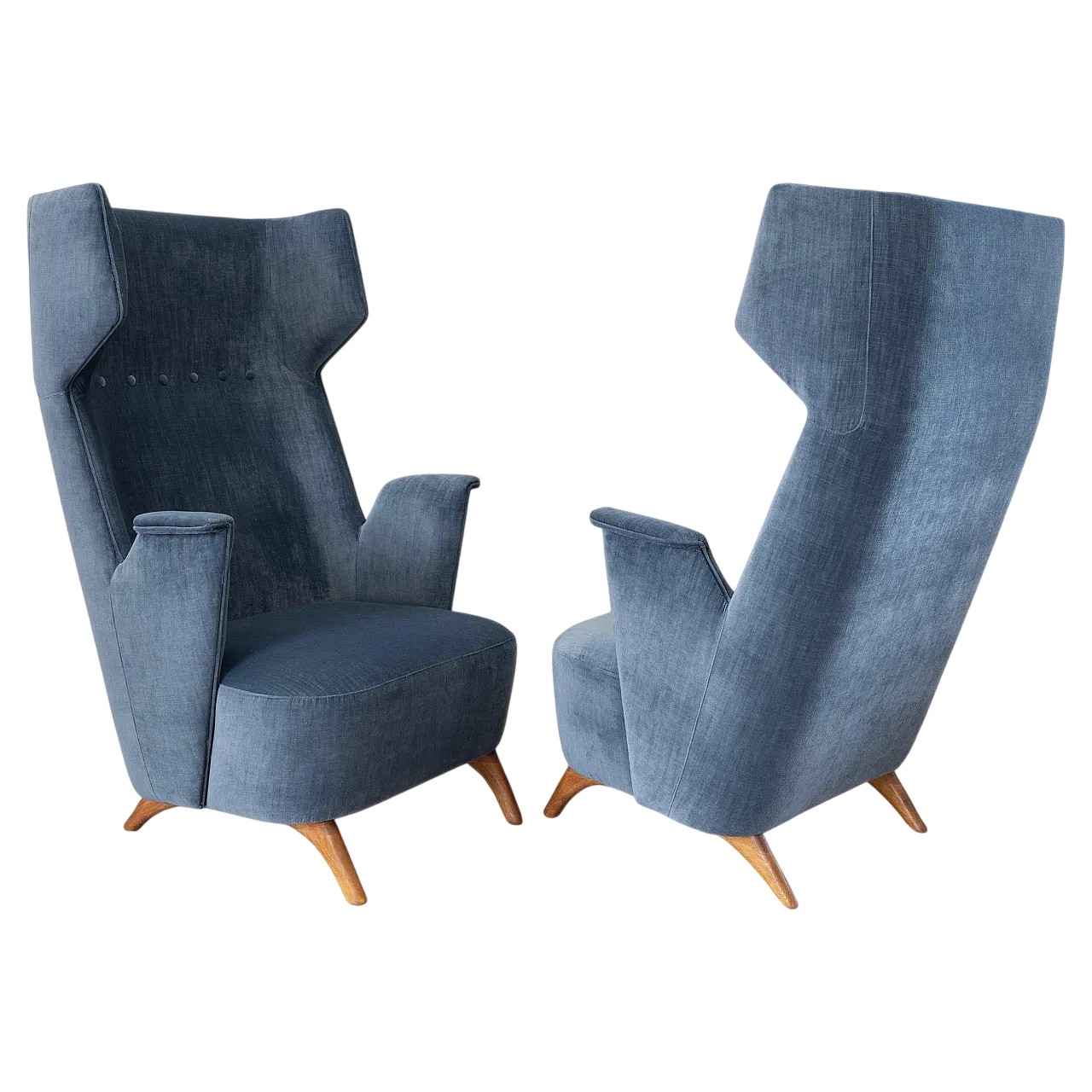 Coppia di poltrone Mid-Century moderne in velluto, anni '50 12