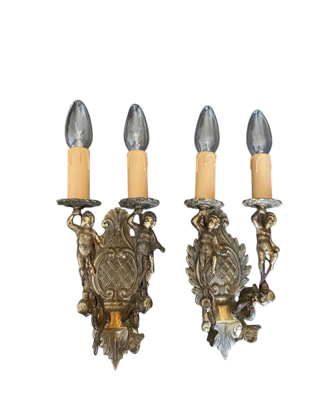 Pair of bronze and brass sconces with Putti, '900 17