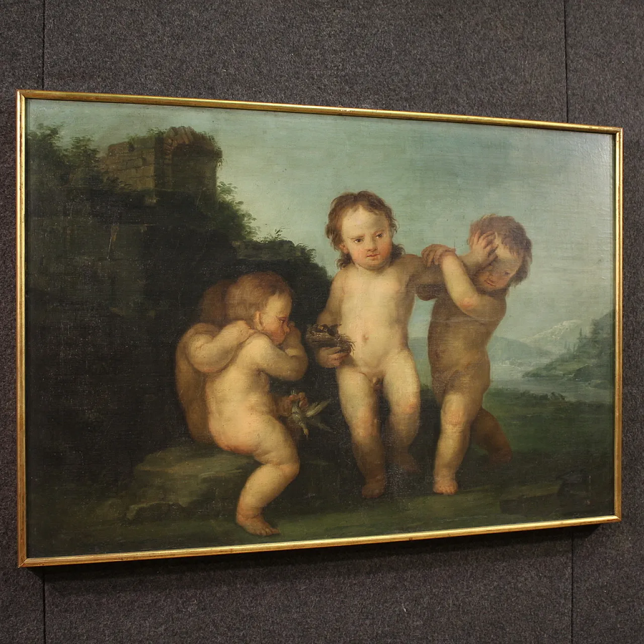 Quadro italiano Rococò Gioco di Putti, '700 12