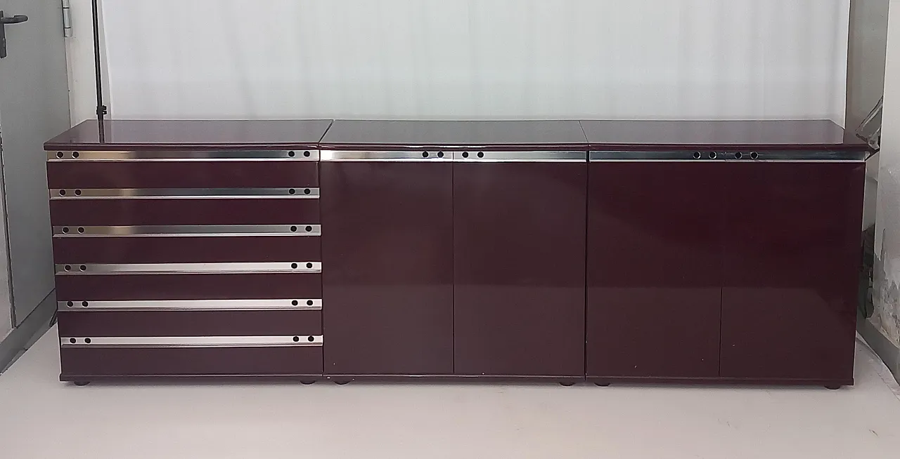 Burgundy Lacquered Wood Chest of Drawers, 70s 1