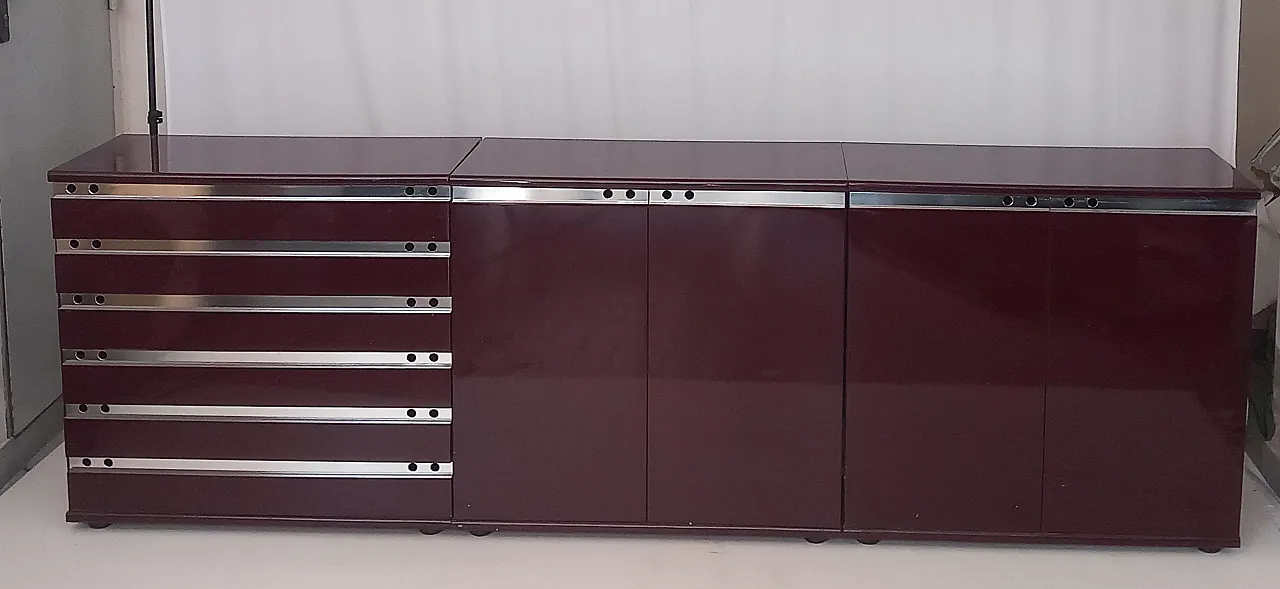 Burgundy Lacquered Wood Chest of Drawers, 70s 2