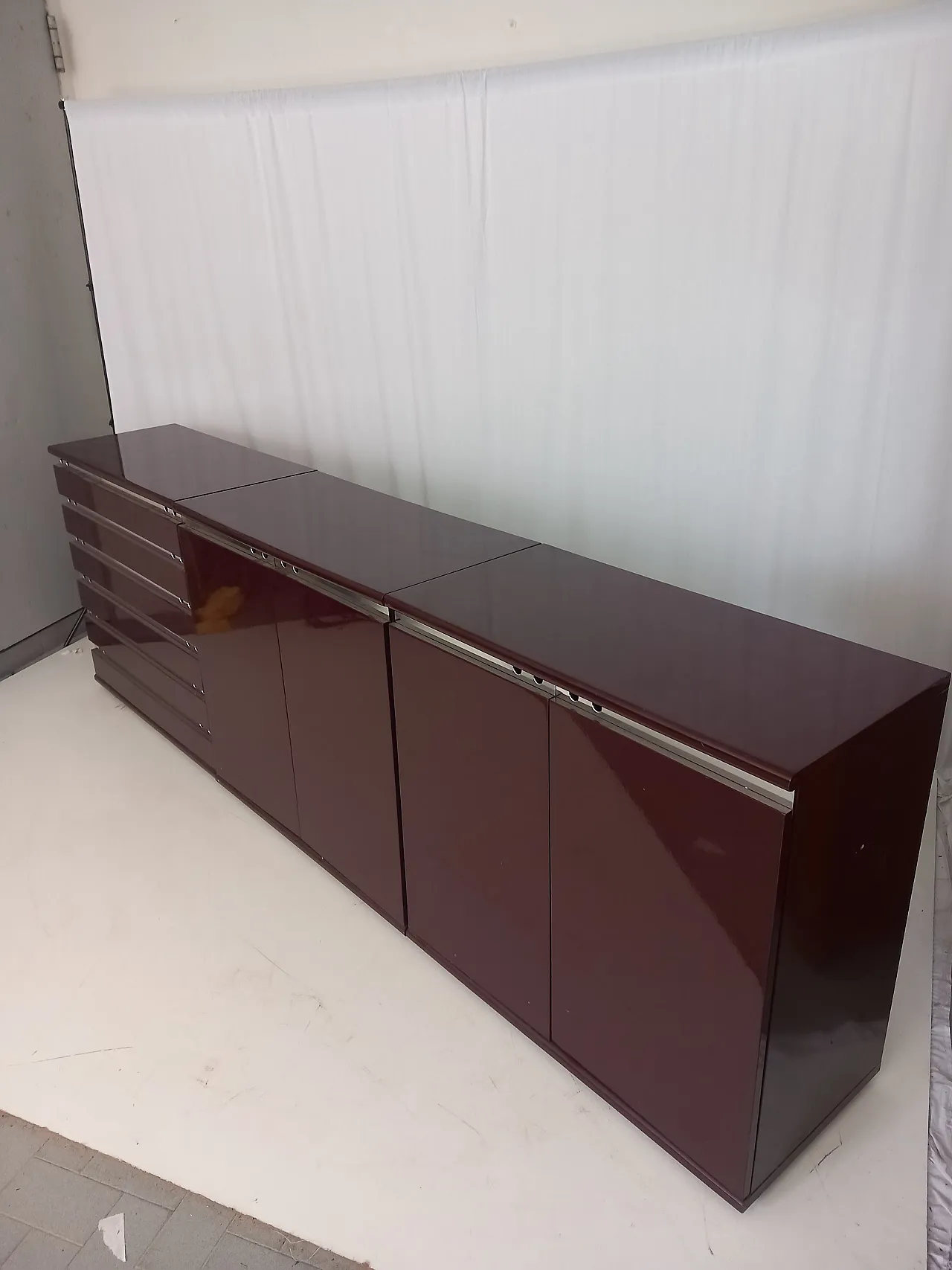 Burgundy Lacquered Wood Chest of Drawers, 70s 3