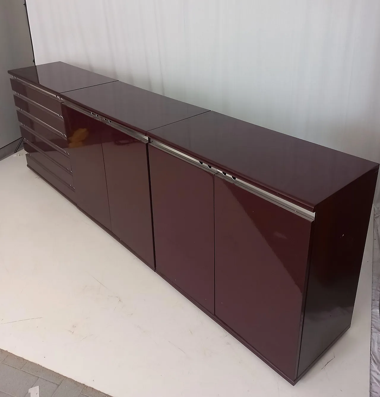 Burgundy Lacquered Wood Chest of Drawers, 70s 7