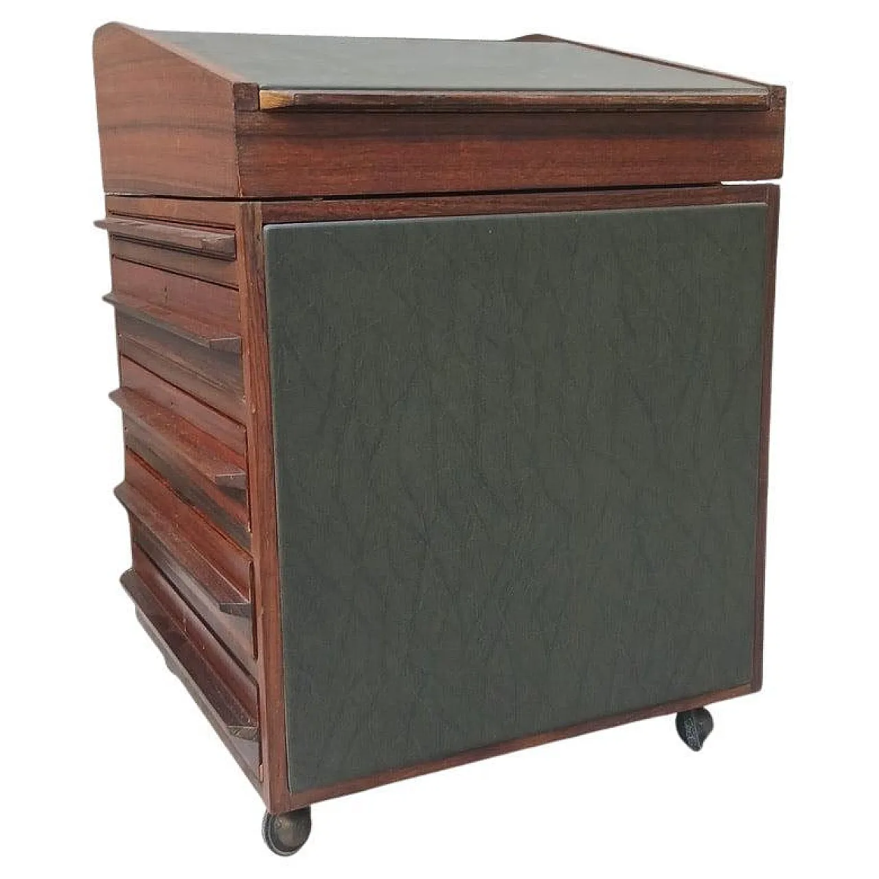 Davenport writing desk in wood and genuine leather, 1950s 1
