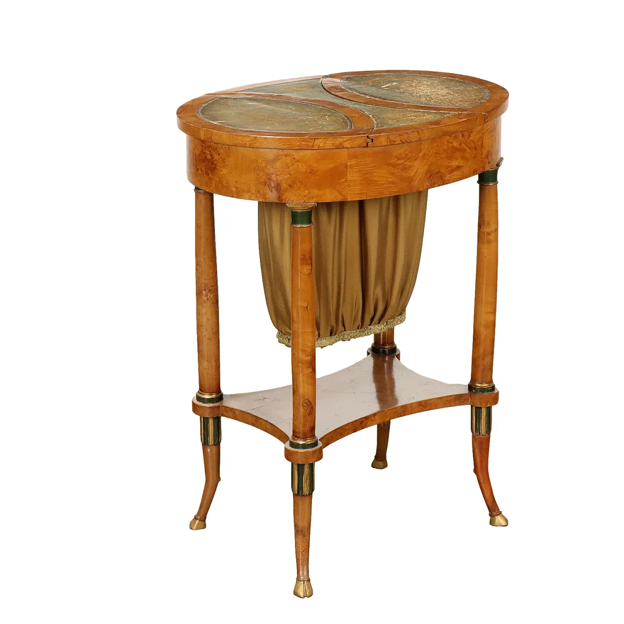 Tavolino da lavoro Biedermeier in acero e tessuto, '800 1