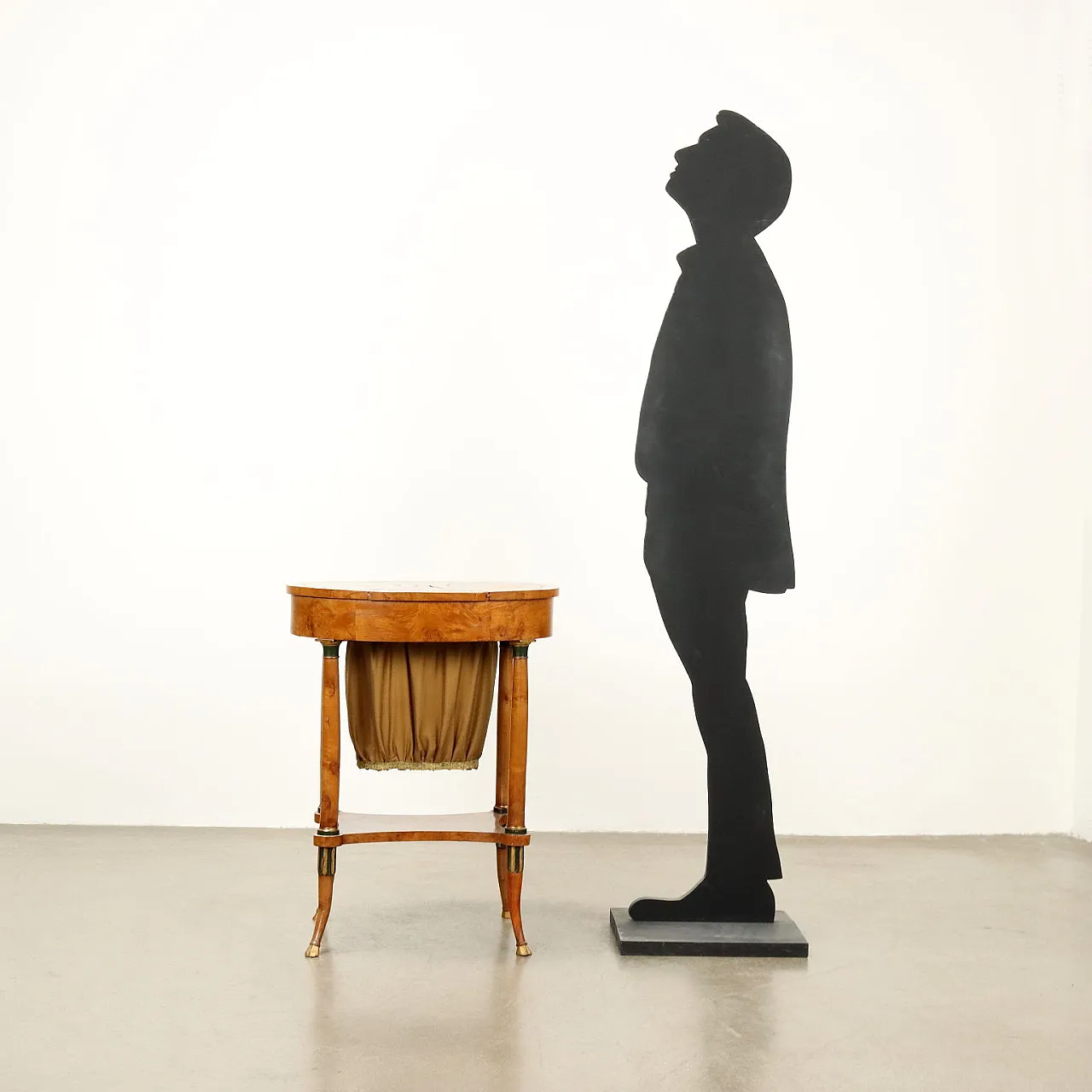 Tavolino da lavoro Biedermeier in acero e tessuto, '800 2