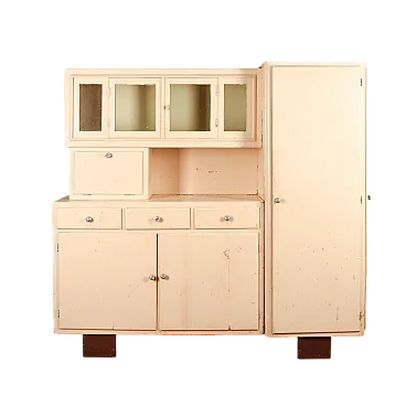 Wood, glass and metal kitchen cabinet, 1950s