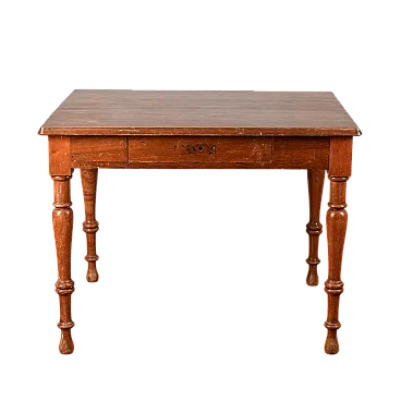 Solid wood table with turned legs and drawer, 20th century