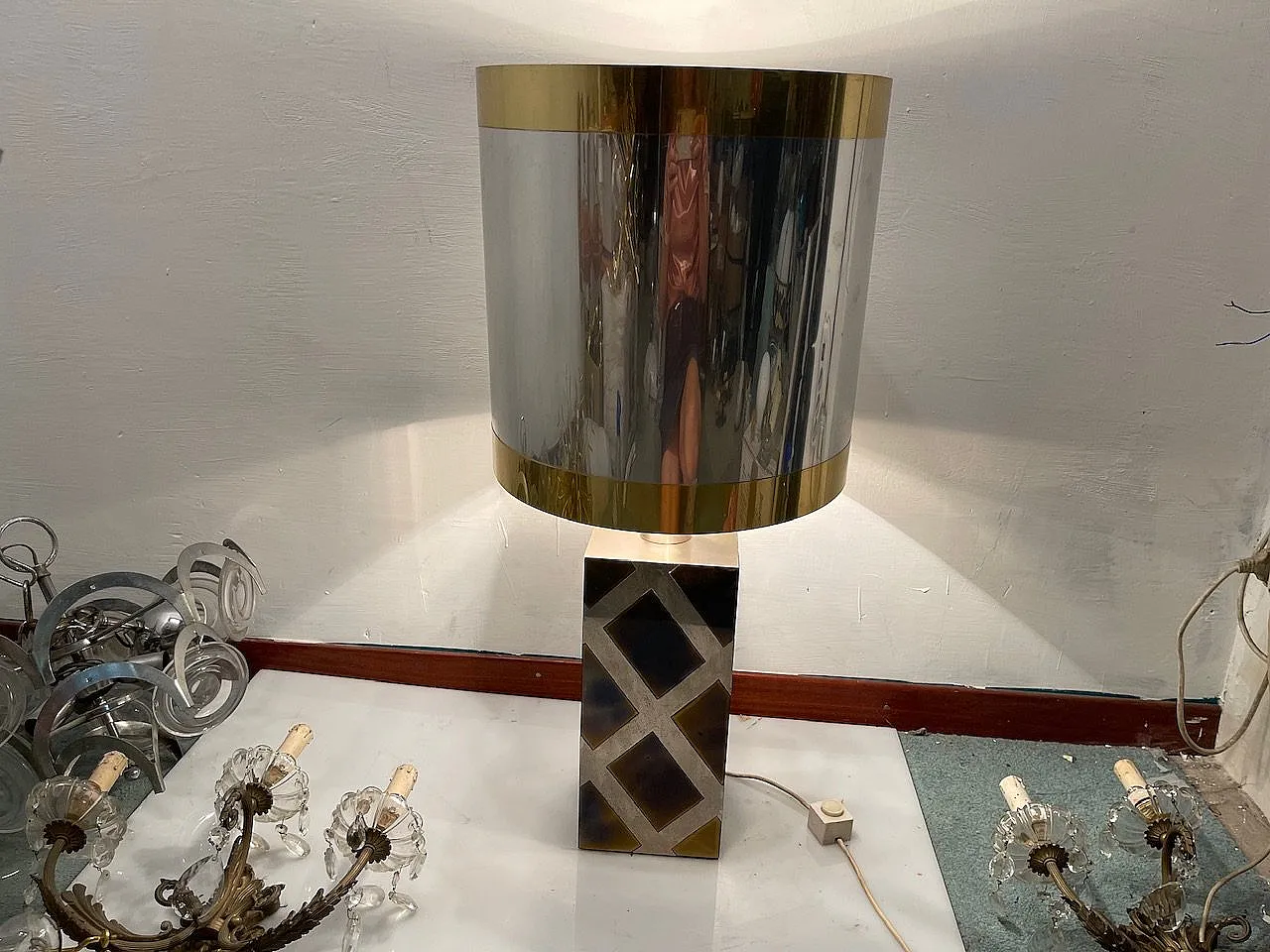 Coppia di lampade da tavolo in ottone e cromo di Noel B. C., anni '70 1