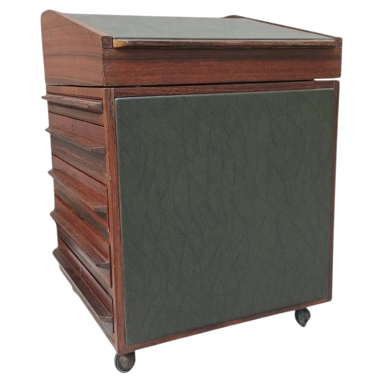 Davenport writing desk in wood and genuine leather, 1950s 12