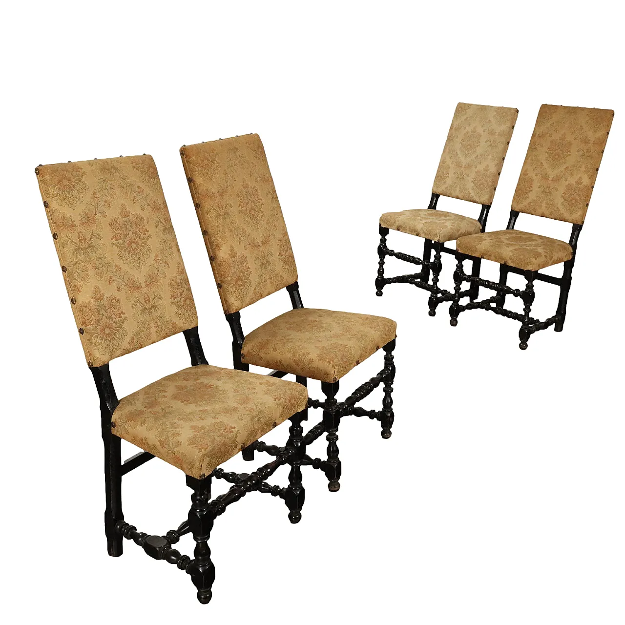 4 Baroque chairs in ebony painted walnut, 18th century 1