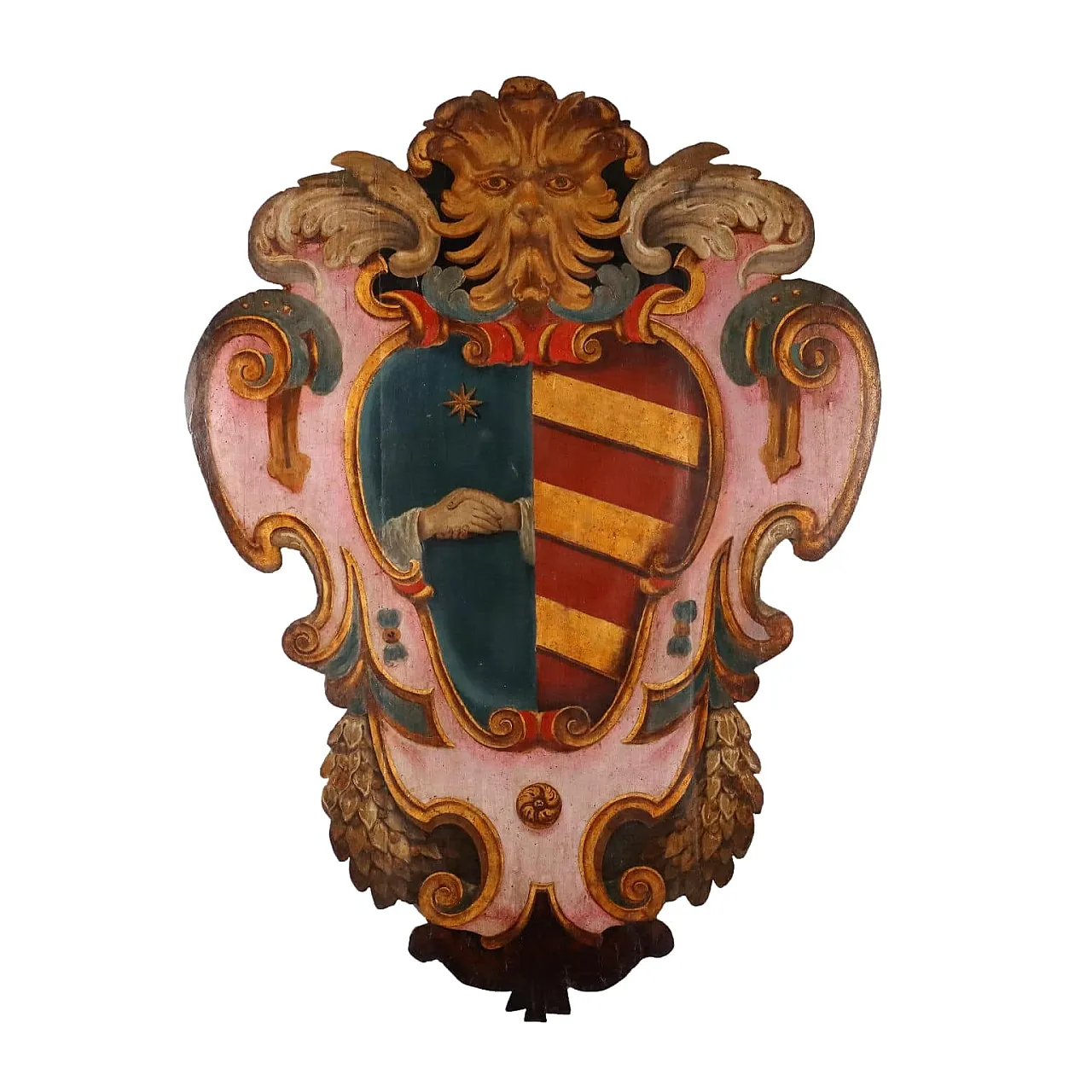 Pasqui family coat of arms in painted poplar, 18th century 1
