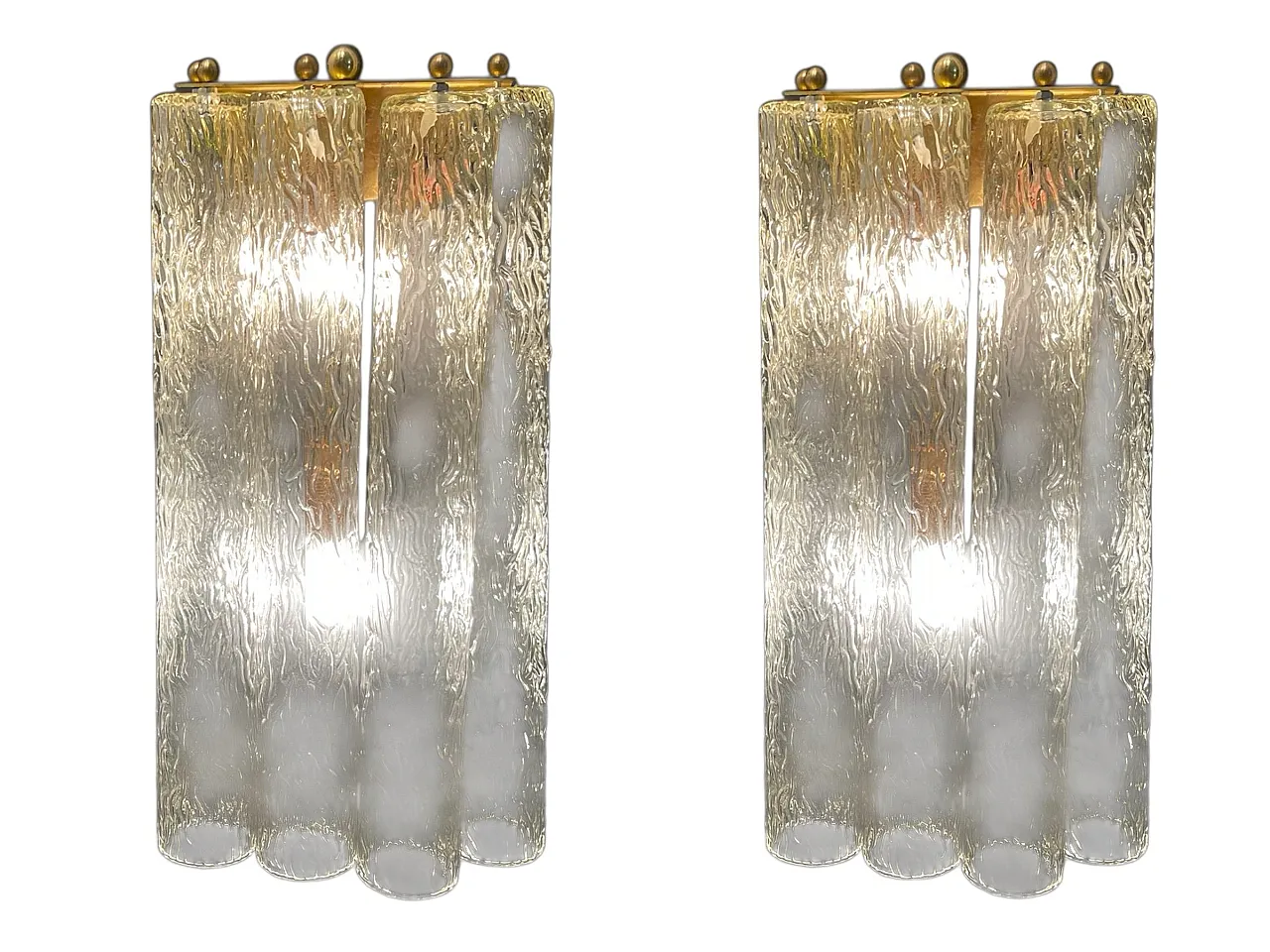 Coppia di applique a forma di tubo in vetro di Murano, anni '80 1