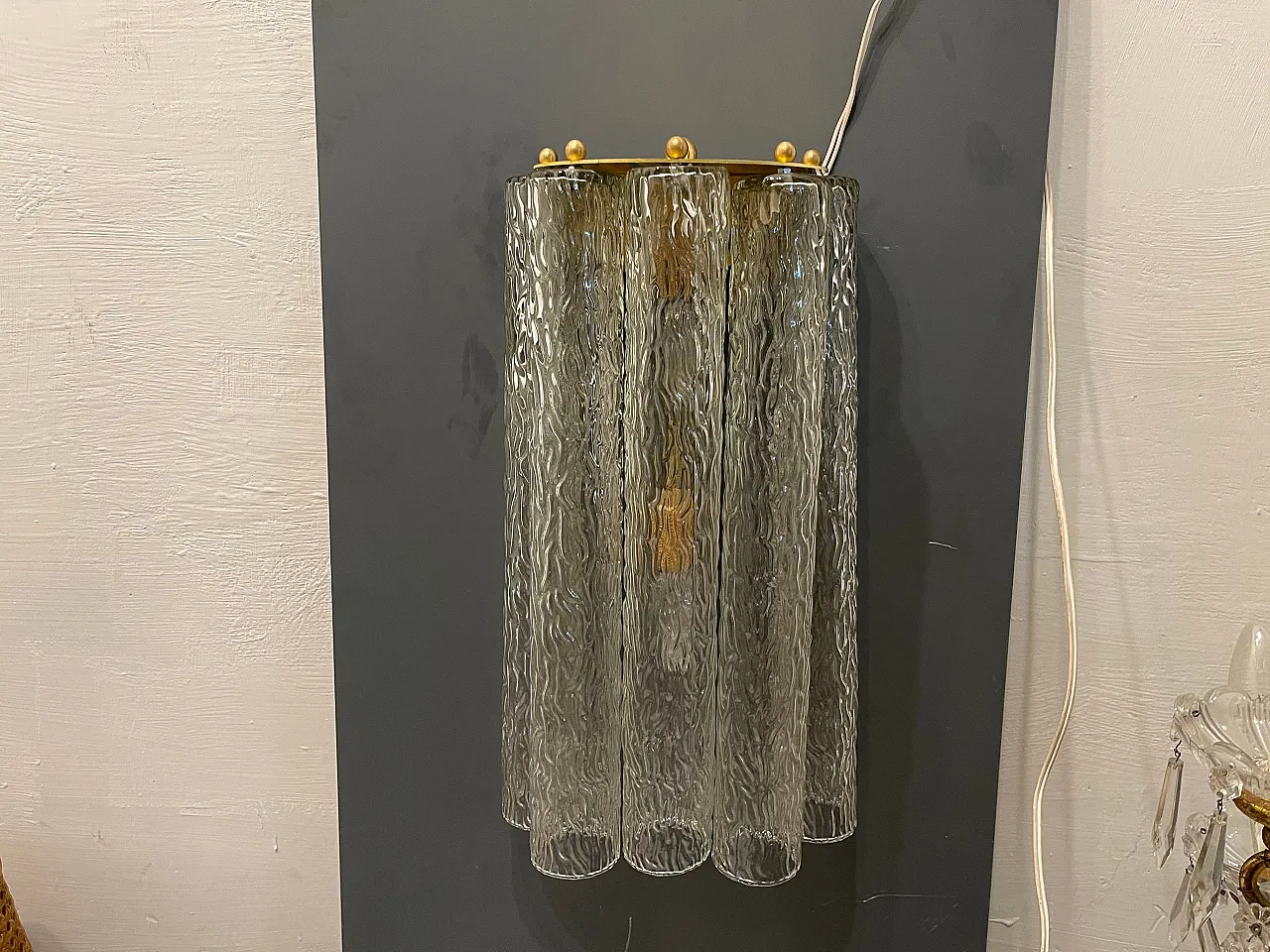 Coppia di applique a forma di tubo in vetro di Murano, anni '80 2