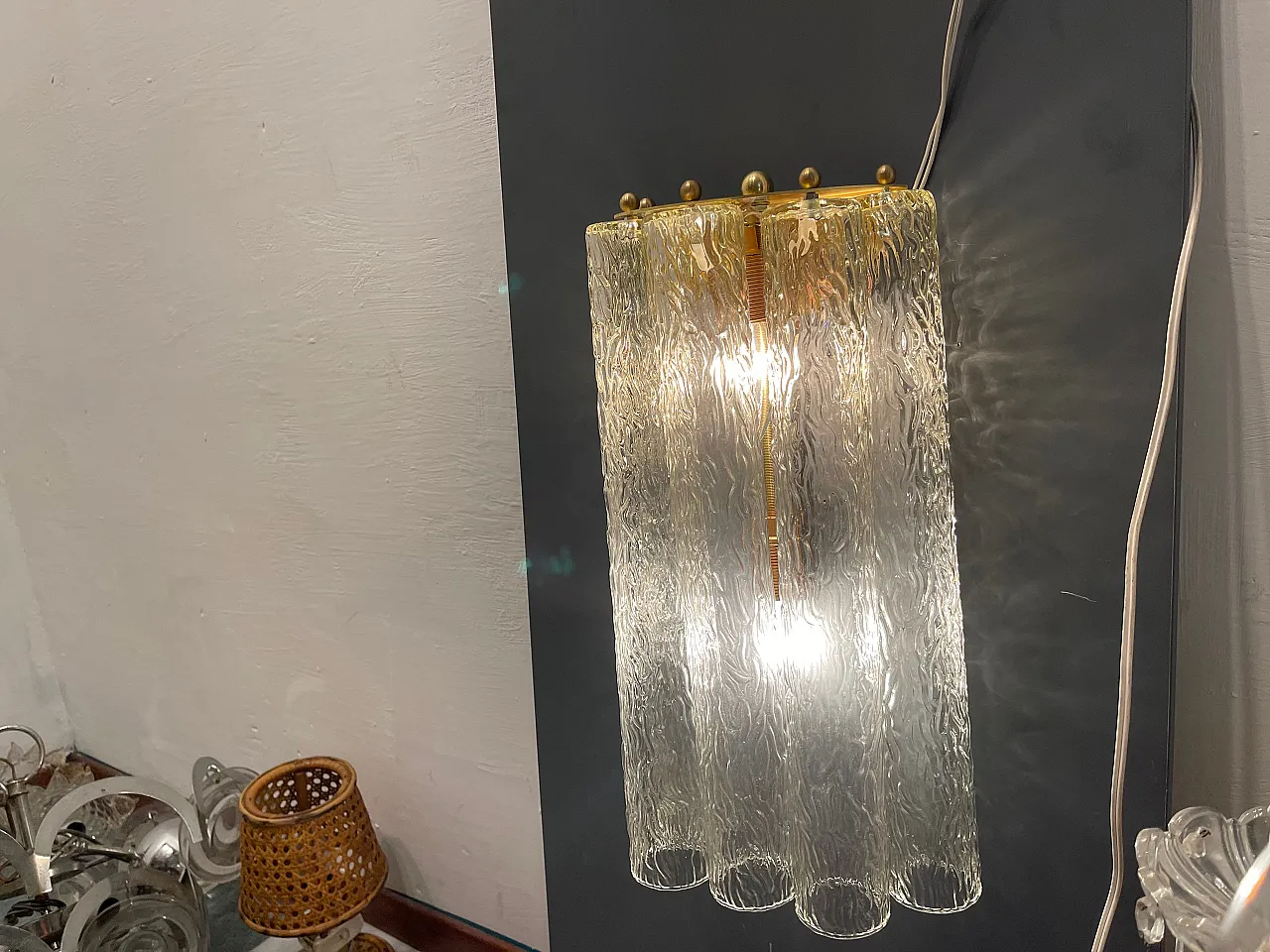 Coppia di applique a forma di tubo in vetro di Murano, anni '80 4