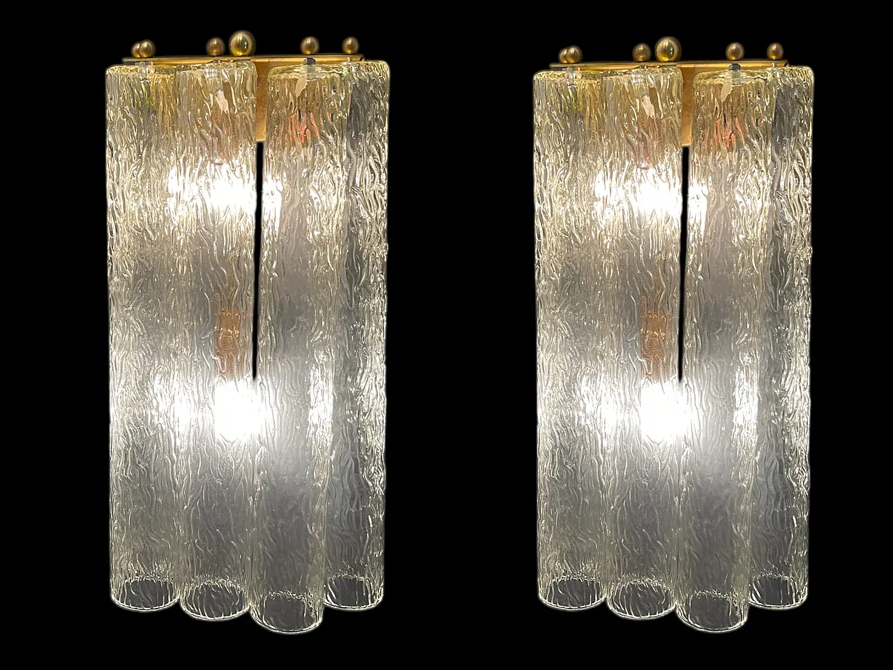 Coppia di applique a forma di tubo in vetro di Murano, anni '80 7