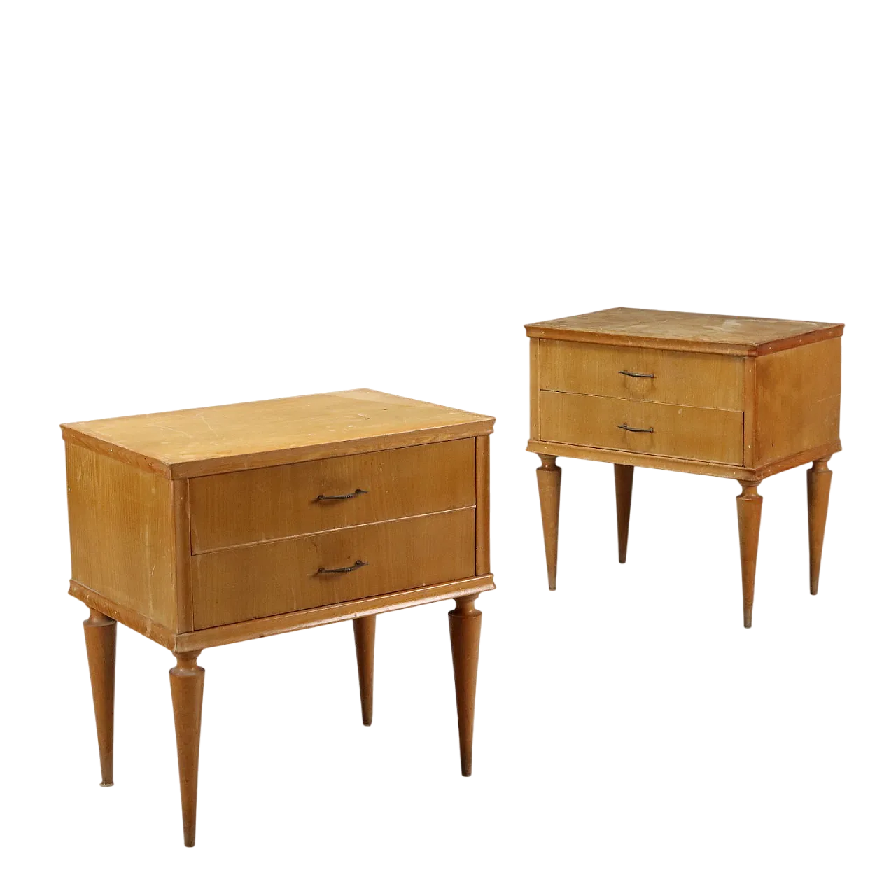 Coppia di comodini in legno con cassetti, anni '50 9
