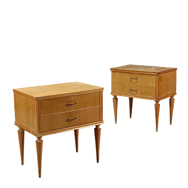 Coppia di comodini in legno con cassetti, anni '50