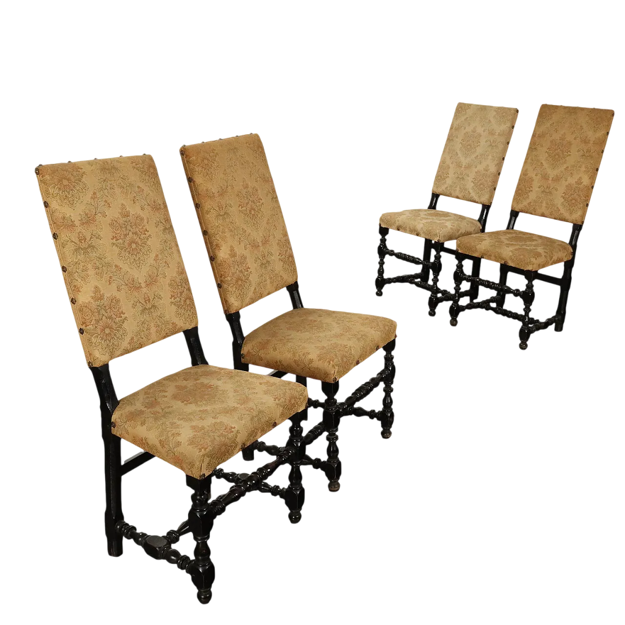 4 Baroque chairs in ebony painted walnut, 18th century 10