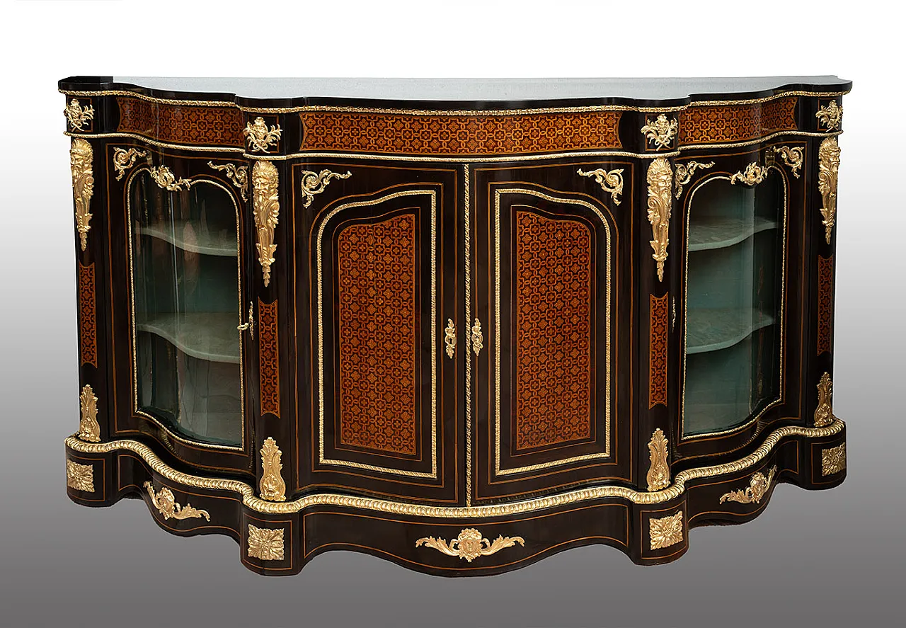 Sideboard Napoleon III in precious exotic woods, 19th century 1