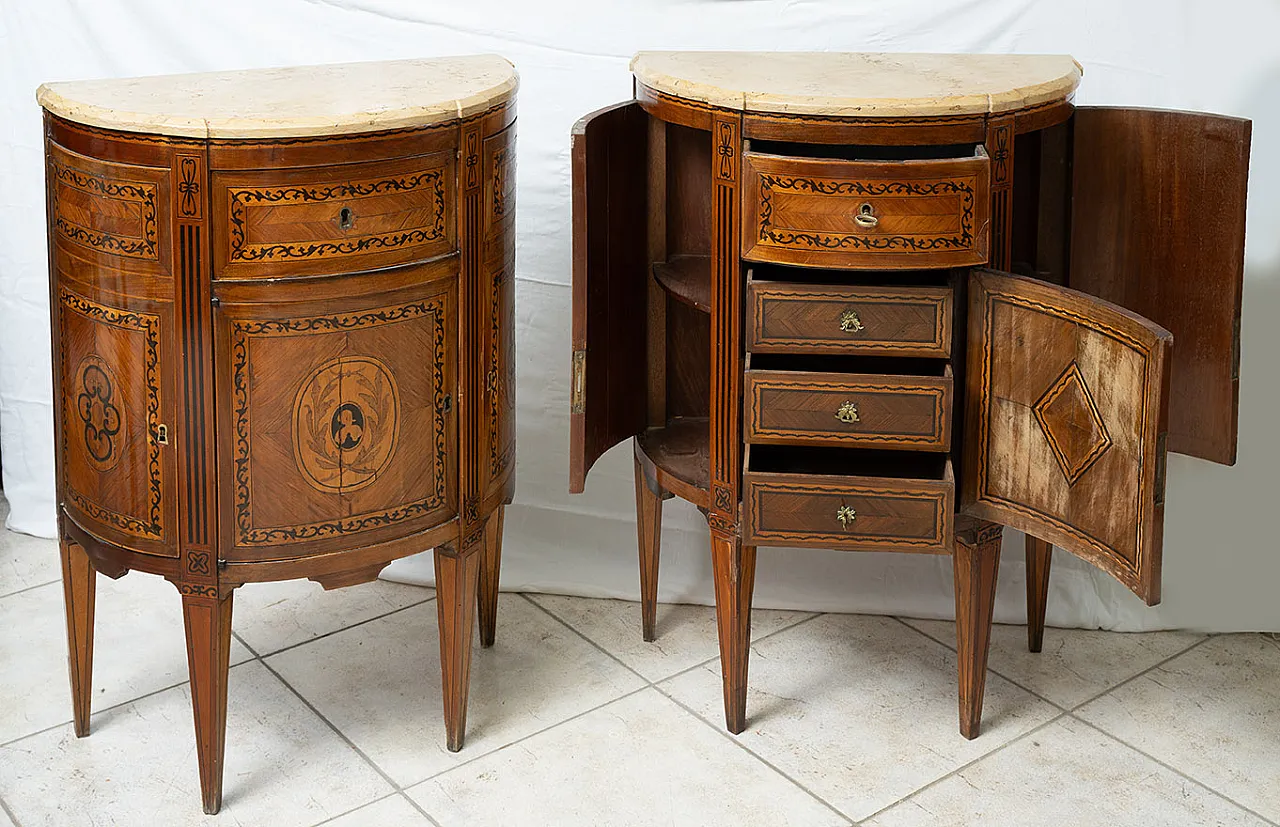 Pair of sideboards Louis XVI Neapolitan in Demi Lune, 18th century 2