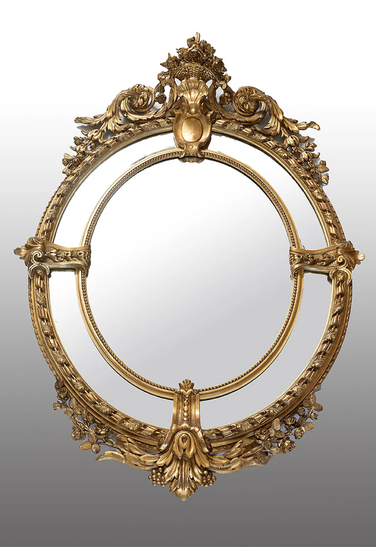 Specchiera a medaglione Napoleone III Francese in legno dorato, '800 1