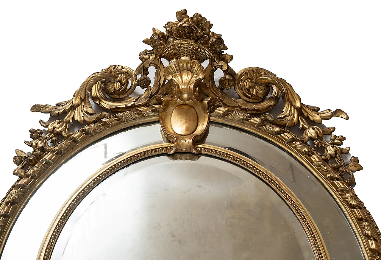 Specchiera a medaglione Napoleone III Francese in legno dorato, '800 2