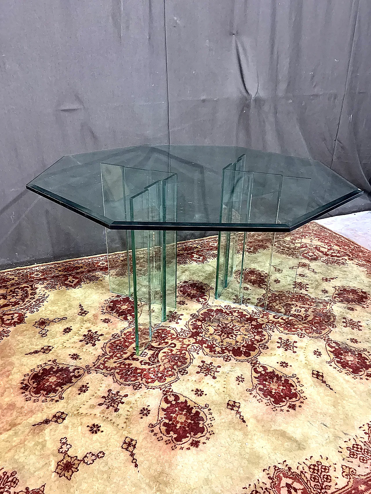 Octogonal glass table, 70s 6