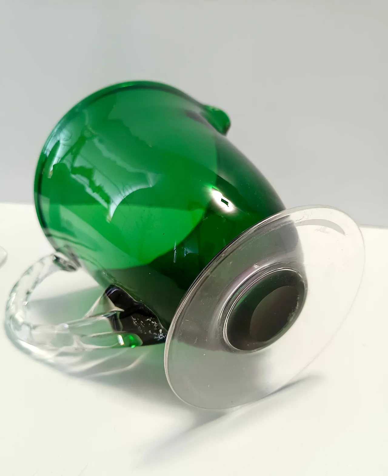 Pair of Green Hand-Blown Glass Wine and Water Pitchers, Empoli, 50s 7